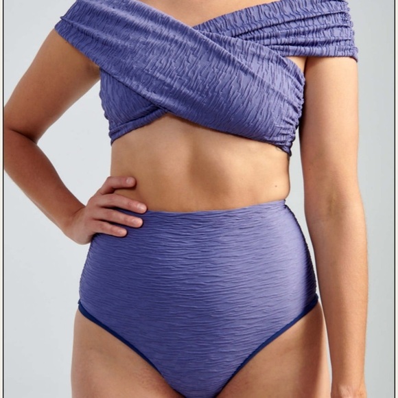 Mara Hoffman Lorina Blue Bikini Top Off the Shoulder Textured X Large - Picture 13 of 13